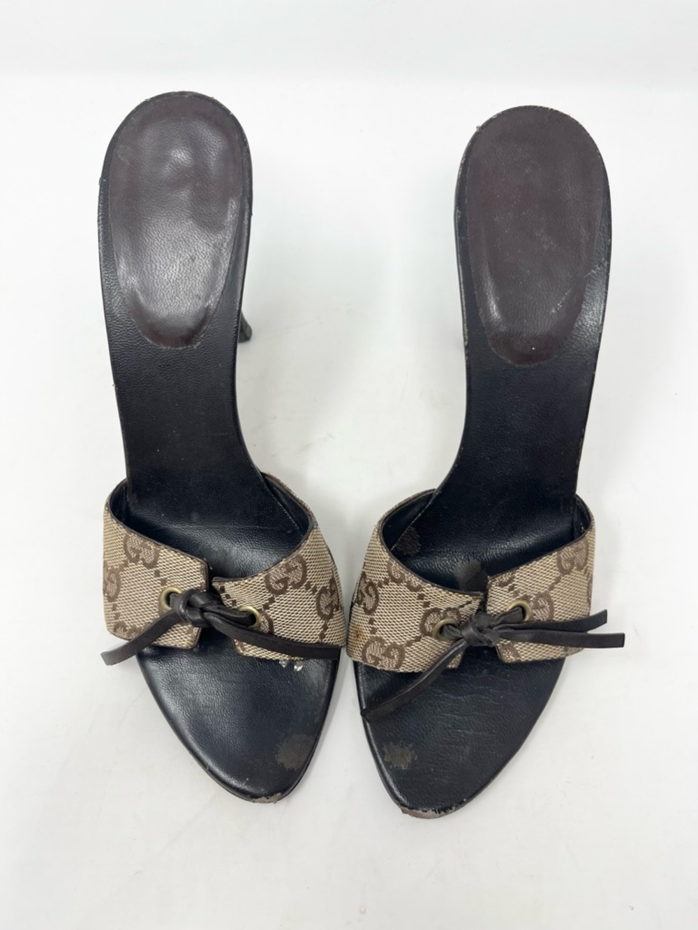 Vintage Gucci GG Monogram Canvas Knot Heel Mule Sandals Tom Ford Era size 7B - Picture 3 of 8